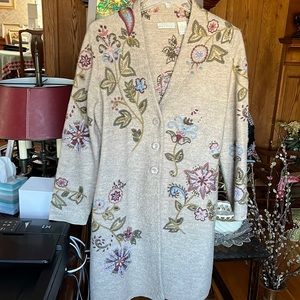 Beautiful embroidery on this Tweeds 3/4 length spring jacket